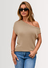 PRETTYGARDEN Womens Off The Shoulder Tops Summer Casual Short Sleeve Tunic T Shirts Lightweight Knit Sweaters