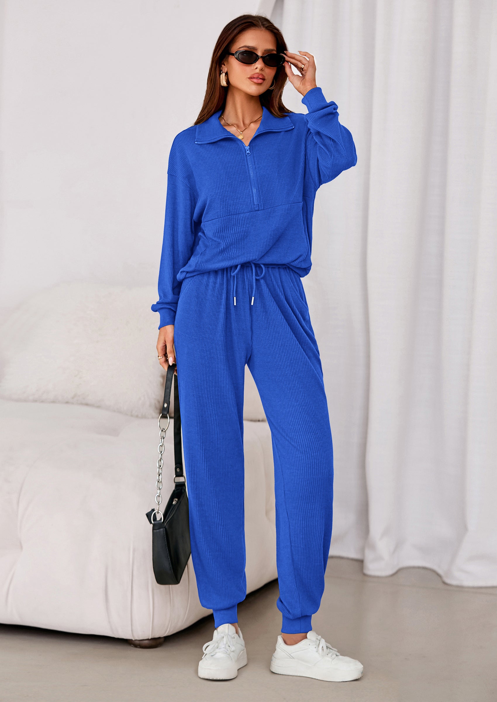 PRETTYGARDEN Women's Fall 2 Piece Lounge Sets Zip Up Sweatshirt Jogger Pants Sweat Track Suits Travel Outfit Winter Clothing