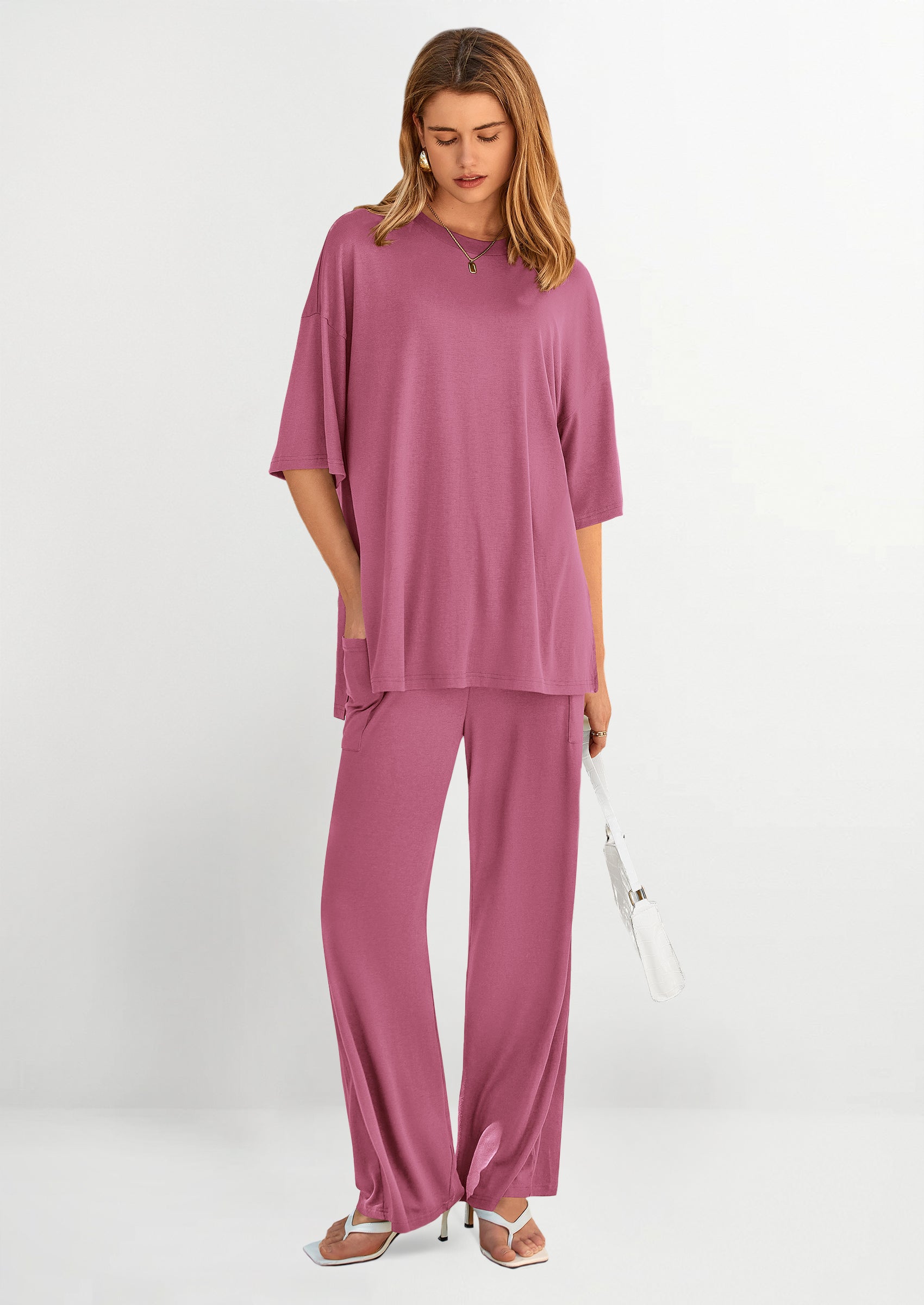 PRETTYGARDEN Women's 2 Piece Outfits Casual Short Sleeve Pullover Tops and Wide Leg Pants Lounge Sets Tracksuits