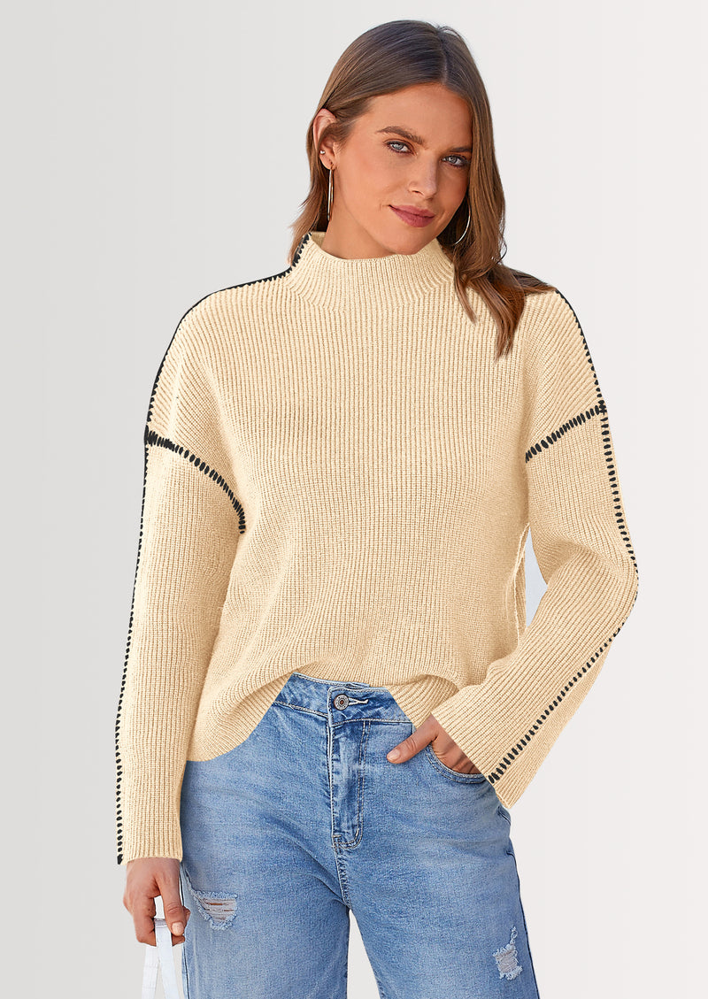 PRETTYGARDEN Women's Chunky Knit Sweaters Fall Long Sleeve Mock Neck Oversized Pullover Tops Winter Fashion Clothes