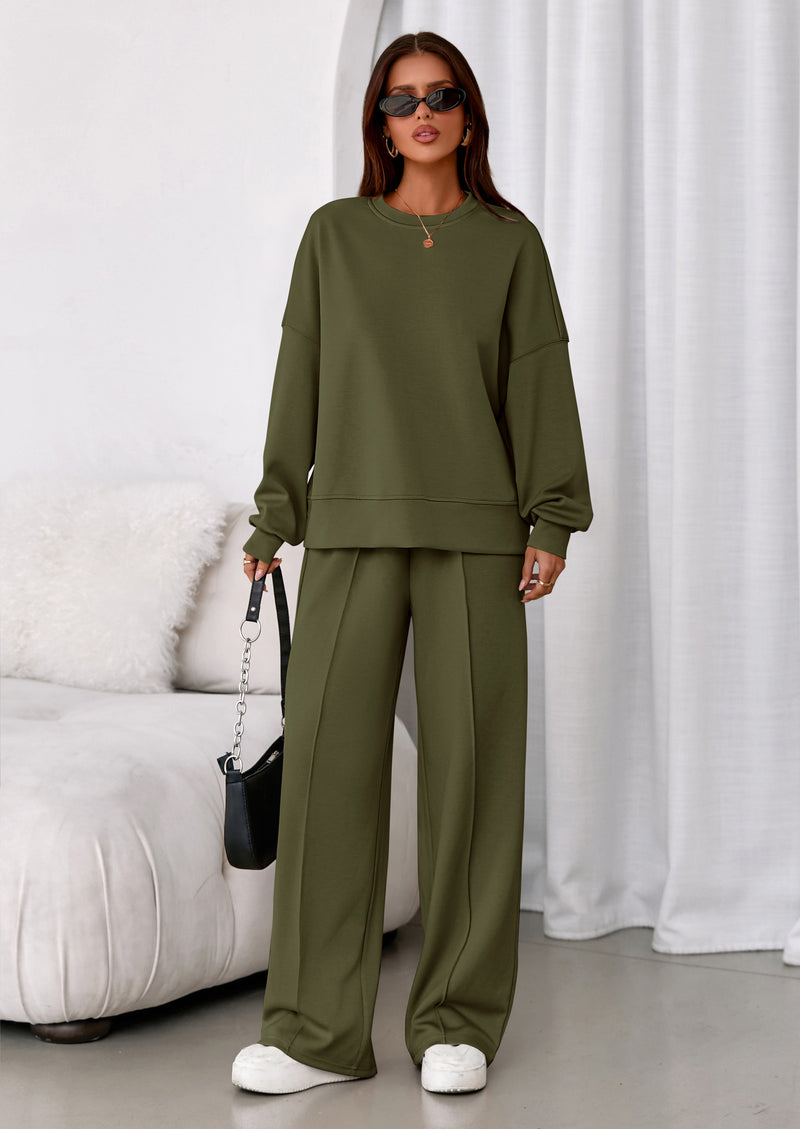 PRETTYGARDEN 2 Piece Sets For Women Fall Trendy Long Sleeve Sweatshirt Wide Leg Pants Loungewear Set Matching Sweatsuit