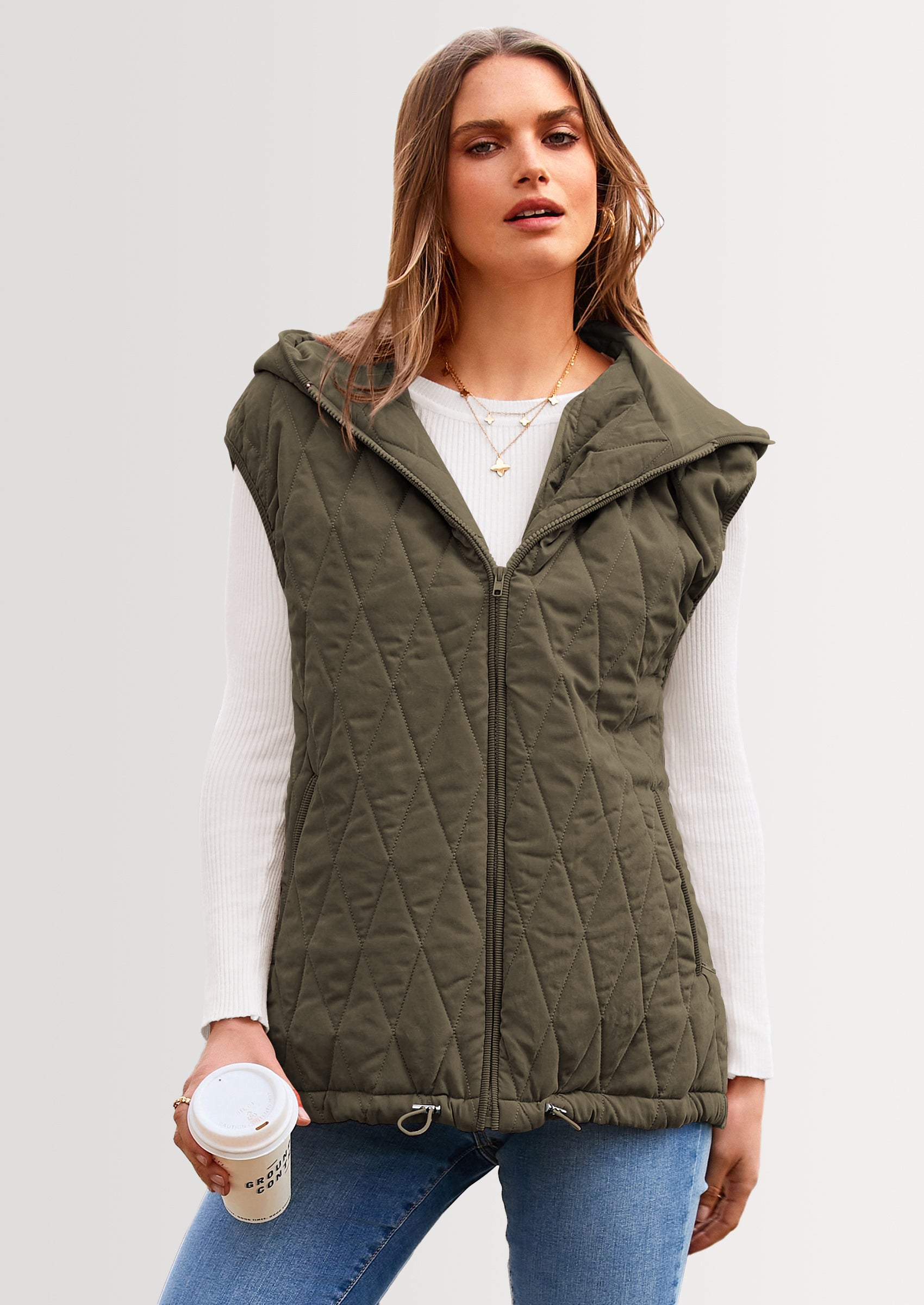 PRETTYGARDEN Women's Fall Spring Vest Casual Sleeveless Hooded Zip Up Jacket Trendy Winter Coat Outerwear