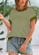 Short Sleeve Round Neck Striped Pullover Cap Sleeve Knit T-shirt