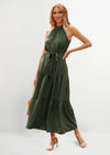 PRETTYGARDEN Women's Summer Floral Maxi Sun Dress Sleeveless Halter Neck Flowy Ruffle Hem Long Boho Dresses with Belt
