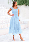 PRETTYGARDEN Women's Tulle Midi Dress Sleeveless Smocked Ruffle Mesh Flowy Dresses Party Wedding Guest Sundress