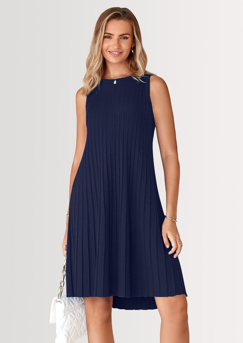 PRETTYGARDEN Womens Summer Sleeveless Mini Dress Crewneck Loose Tank A Line Pleated Swing Flowy Party Dresses