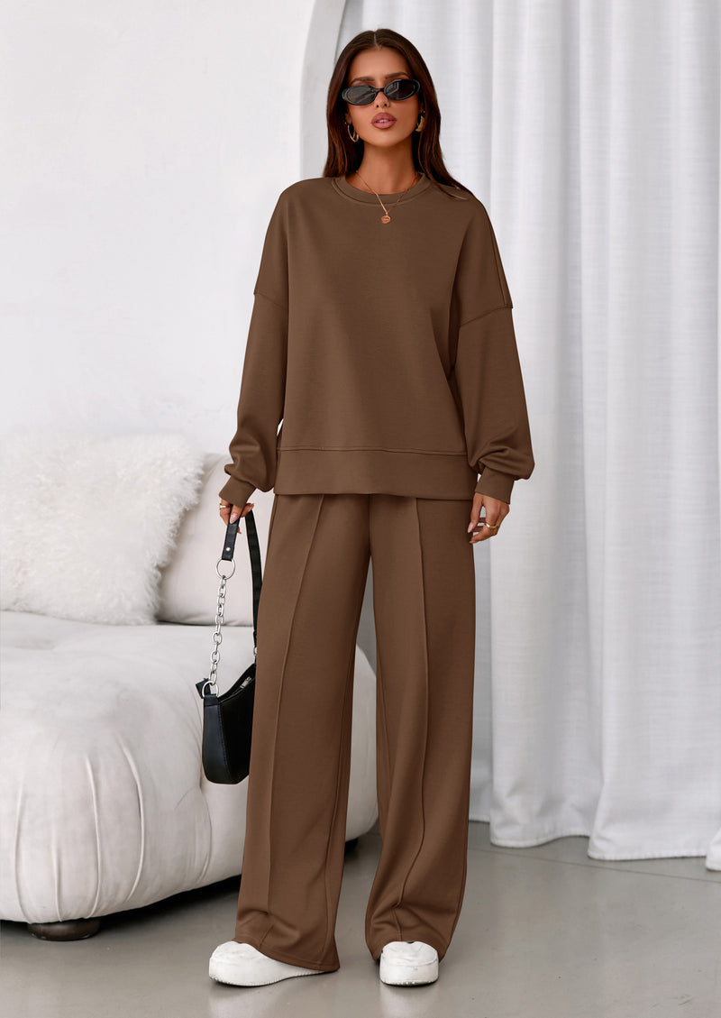 PRETTYGARDEN 2 Piece Sets For Women Fall Trendy Long Sleeve Sweatshirt Wide Leg Pants Loungewear Set Matching Sweatsuit