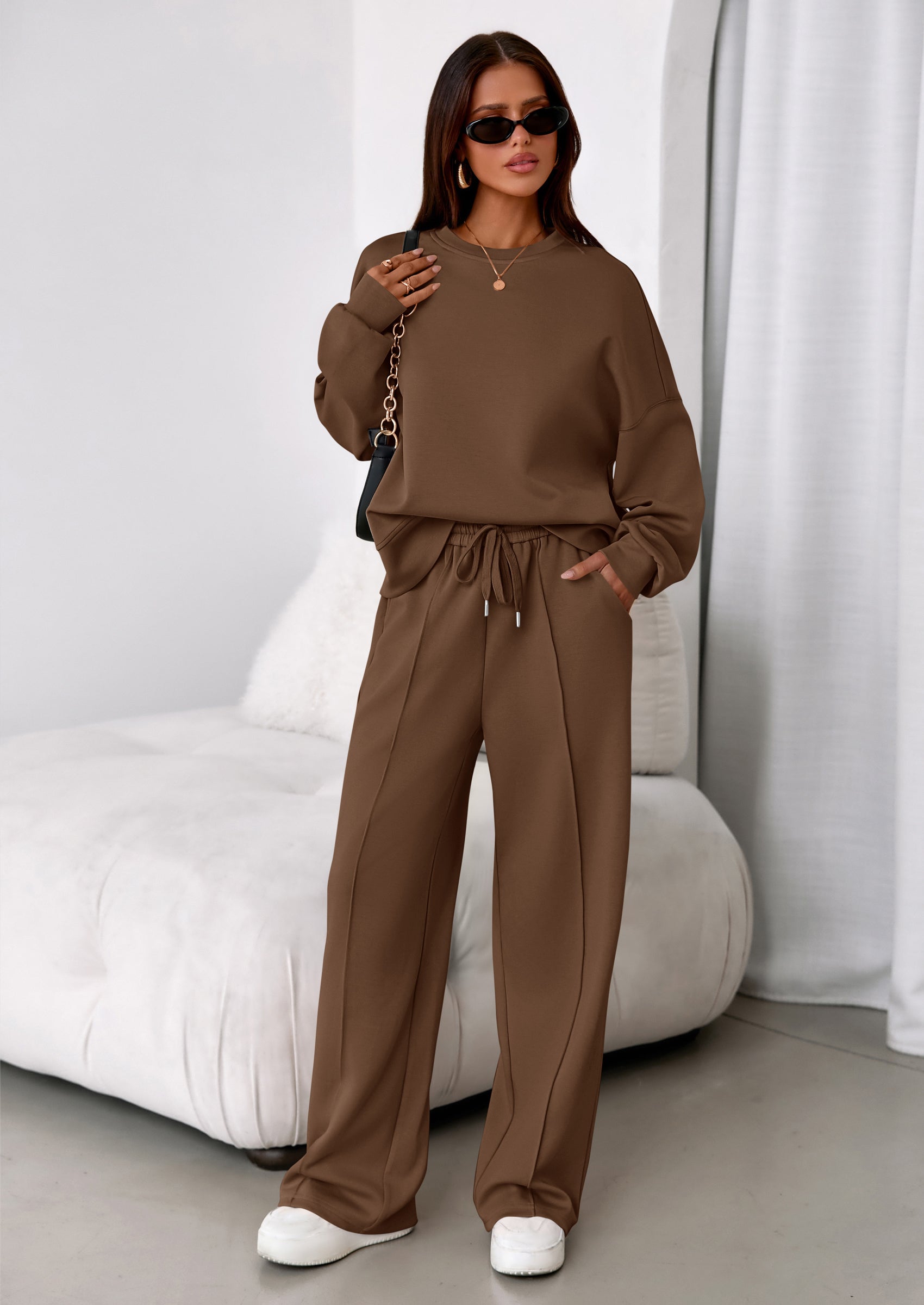 PRETTYGARDEN 2 Piece Sets For Women Fall Trendy Long Sleeve Sweatshirt Wide Leg Pants Loungewear Set Matching Sweatsuit