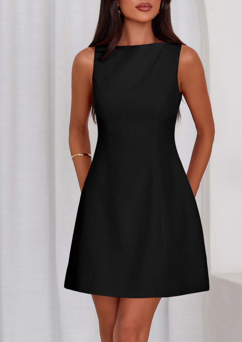 PRETTYGARDEN Womens Formal Short Dresses Summer Sleeveless Boat Neck A Line Elegant Mini Cocktail Party Dress