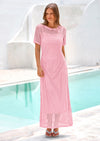 PRETTYGARDEN Womens Eyelet Cover Up Dress Summer Vacation Resort Maxi Dresses Beach Short Sleeve Hollow Out Sundress