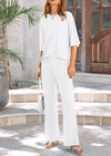 PRETTYGARDEN 2 Piece Outfits Casual Pullover Tops and Wide Leg Pants Tracksuits