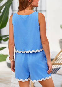 Beach Vacation Cropped Tank Top High Waist Shorts Two Piece Set