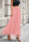 PRETTYGARDEN Maxi Skirts for Women Fall Tulle High Waisted Ruffle Flowy A-Line Long Skirt Country Concert Outfits