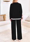 PRETTYGARDEN Two Piece Matching Sweater Lounge Sets Knit Long Sleeve Pullover Tops Wide Leg Pants