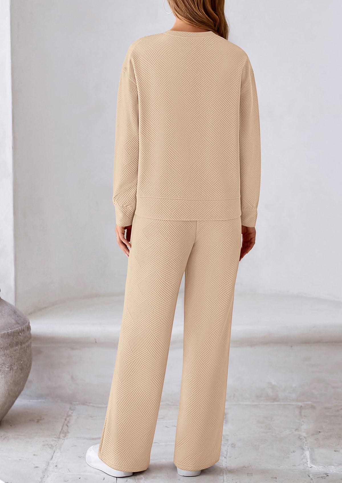 Casual Long Sleeve Pullover Tops and Wide Leg Pants Knitted Two Piece Sets