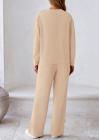 Casual Long Sleeve Pullover Tops and Wide Leg Pants Knitted Two Piece Sets