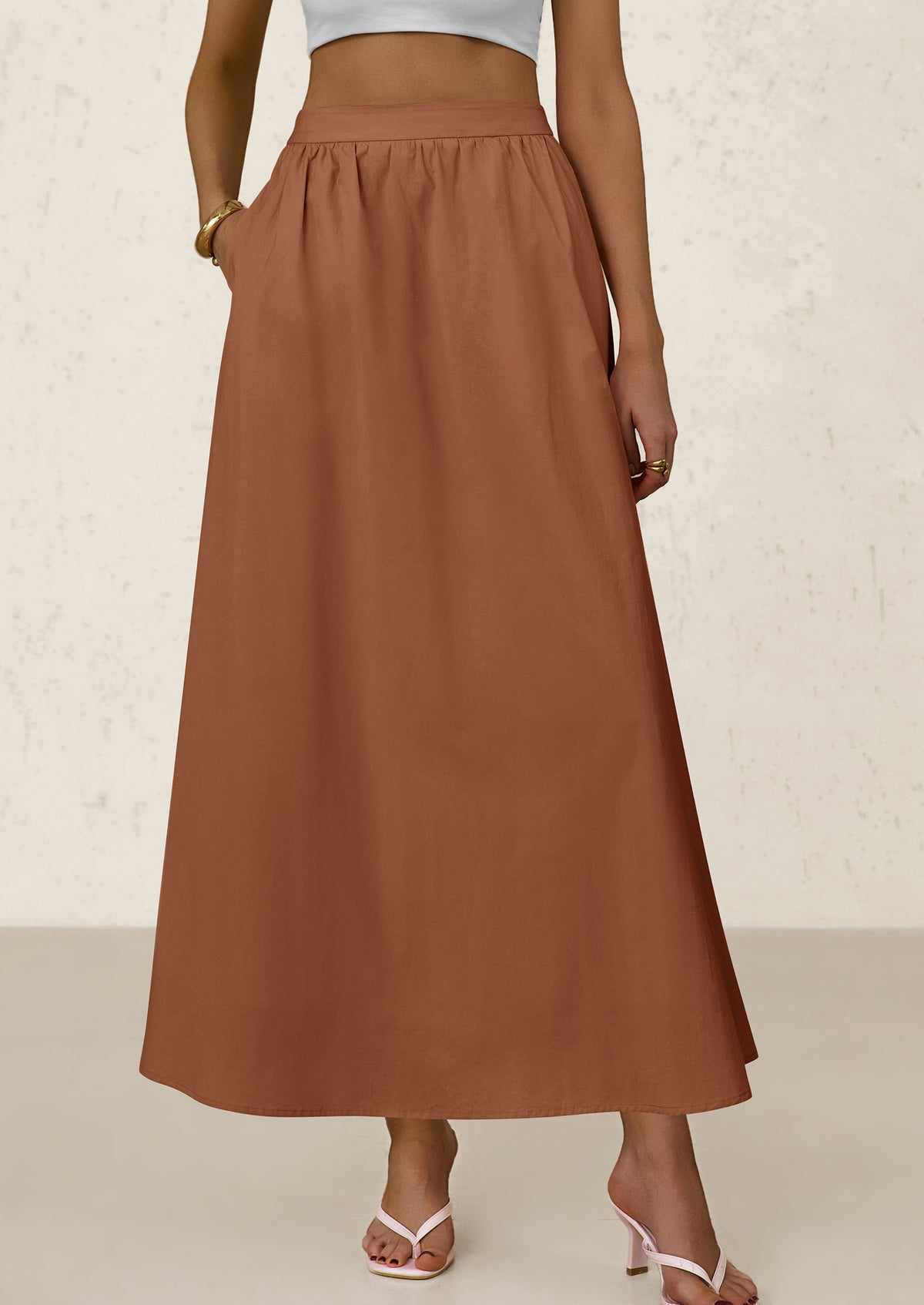 Ruffle High Waisted Casual Long Flowy Maxi Skirts with Pockets
