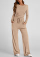 Long Sleeve Crop Tee Wide Leg Pants Two Piece Sets