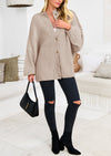 PRETTYGARDEN Women's Winter Button Down Cardigan Sweaters Mock Neck Lantern Long Sleeve Chunky Knit Jacket Trendy Outerwear