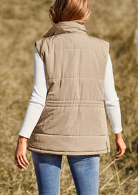 Casual Button Zipper Vest, Drawstring Sleeveless Jacket