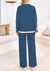 PRETTYGARDEN Two Piece Matching Sweater Lounge Sets Knit Long Sleeve Pullover Tops Wide Leg Pants