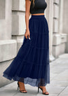 PRETTYGARDEN Maxi Skirts for Women Fall Tulle High Waisted Ruffle Flowy A-Line Long Skirt Country Concert Outfits