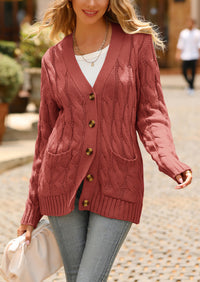 Knitted Solid Color Button Down Chunky Outwear Cardigan