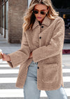 PRETTYGARDEN Women's Winter Faux Fur Coats Long Sleeve Lapel Button Down Pockets Fleece Sherpa Jacket Casual Trendy Outerwear