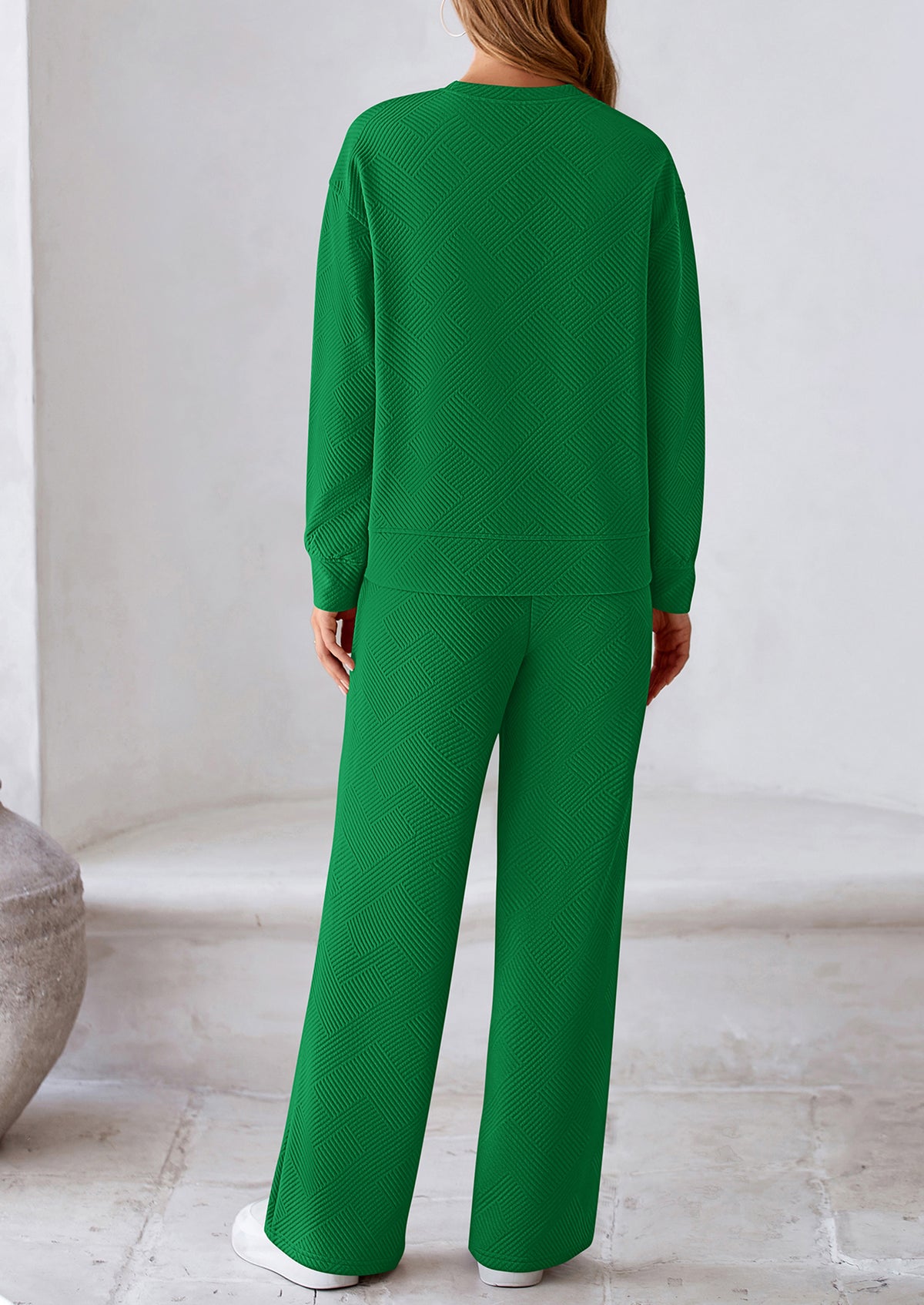 Casual Long Sleeve Pullover Tops and Wide Leg Pants Knitted Two Piece Sets