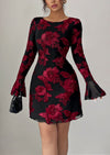 PRETTYGARDEN Women's Floral Embroidered Dress Fall Long Bell Sleeve Ribbon Flower Mini Short Mesh Bodycon Party Dresses