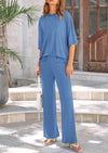 PRETTYGARDEN Women's 2 Piece Outfits Casual Short Sleeve Pullover Tops and Wide Leg Pants Lounge Sets Tracksuits