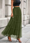 PRETTYGARDEN Maxi Skirts for Women Fall Tulle High Waisted Ruffle Flowy A-Line Long Skirt Country Concert Outfits