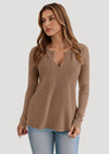 PRETTYGARDEN Long Sleeve Shirts for Women Fall V Neck Waffle Basic Tee Dressy Casual Winter Blouses Knit Tunic Tops