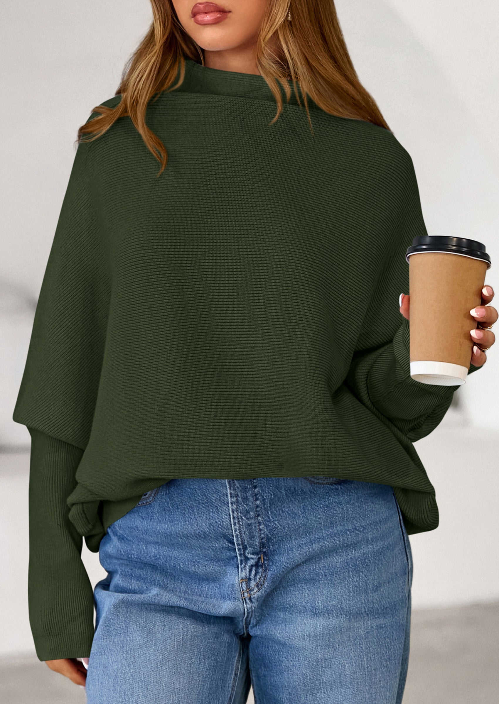 PRETTYGARDEN Womens Sweaters Fall Fashion Casual Loose Turtleneck Batwing Long Sleeve Knit Sweater Pullover Tops