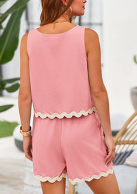 Beach Vacation Cropped Tank Top High Waist Shorts Two Piece Set