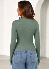 PRETTYGARDEN Women's Turtleneck Long Sleeve Shirts Fall Basic Tees Ribbed Fitted Tops Thermal Layering Knit Top Clothes