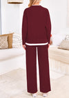 PRETTYGARDEN Two Piece Matching Sweater Lounge Sets Knit Long Sleeve Pullover Tops Wide Leg Pants