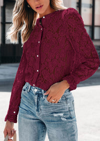 Lace Casual Long Sleeve Button Up Blouses