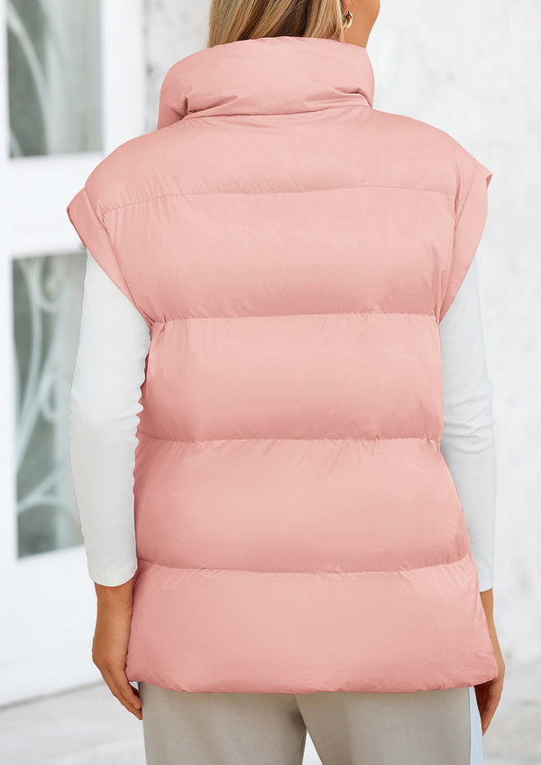Casual Stand Collar Lightweight Sleeveless Zip Up Padded Coats