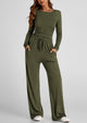 Long Sleeve Crop Tee Wide Leg Pants Two Piece Sets