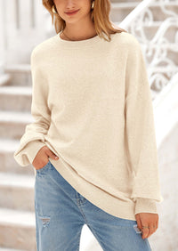 Casual Crew Neck Long Sleeve Pullover Ribbed Knit Loose Fit Sweaters