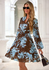 PRETTYGARDEN Women's Fall Boho Dresses Floral Long Sleeve V Neck Mini Flowy Wedding Guest Dress Trendy Vacation Outfits