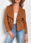 PRETTYGARDEN Women's Faux Suede Jackets Fashion Fall Clothes Long Sleeve Open Front Cropped Coat Outwear