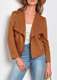 PRETTYGARDEN Women's Faux Suede Jackets Fashion Fall Clothes Long Sleeve Open Front Cropped Coat Outwear