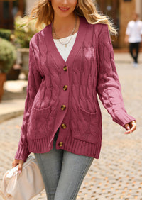 Knitted Solid Color Button Down Chunky Outwear Cardigan