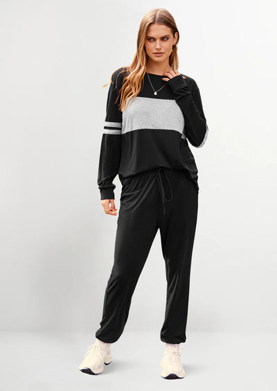 PRETTYGARDEN Women's Color Block 2 Piece Spring Tracksuit Crewneck Long Sleeve Tops Long Sweatpants Outfits Lounge Sets