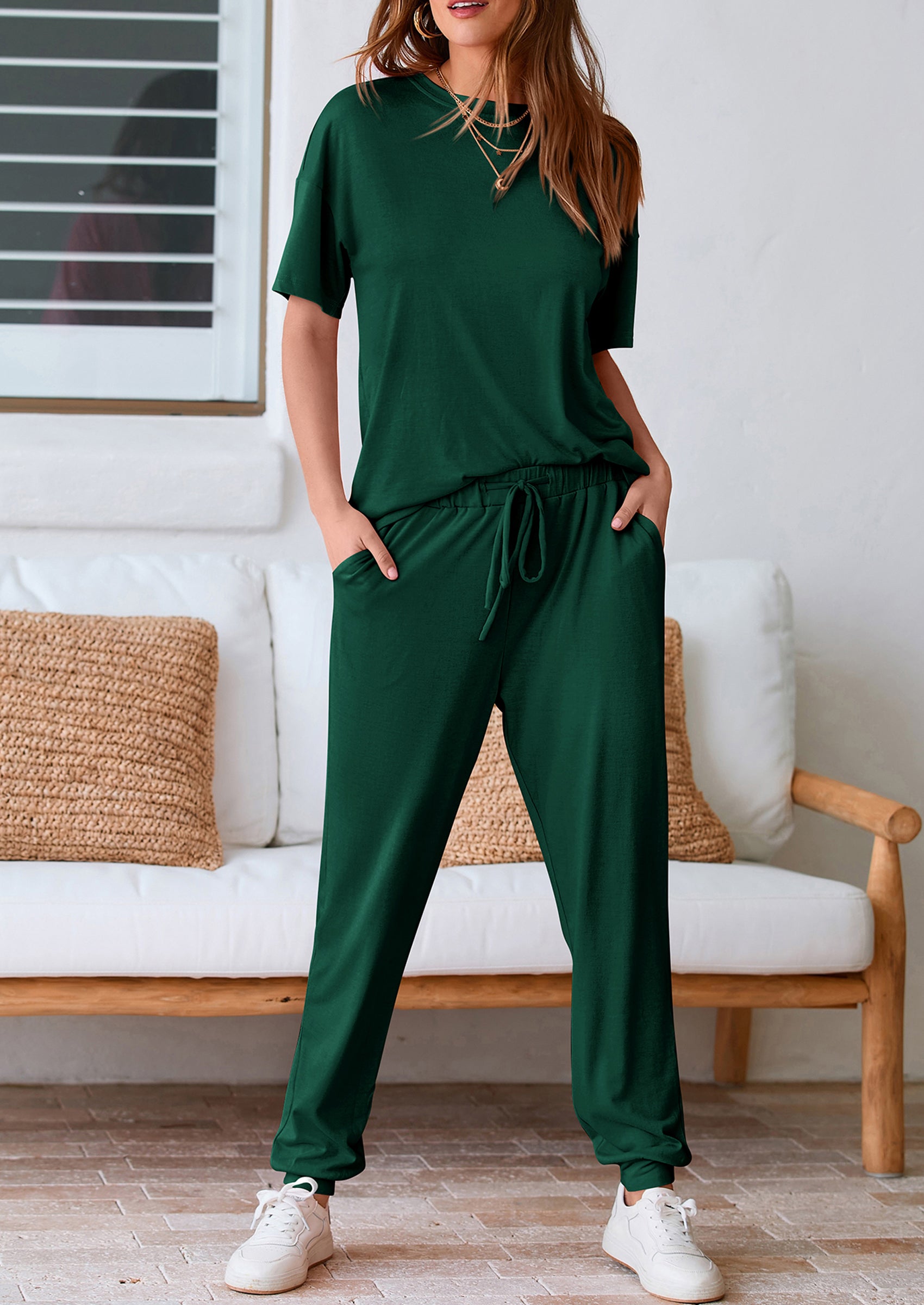 PRETTYGARDEN Two Piece Lounge Sets Jogger Pants Vacation Outfits Travel Airplane Matching Clothes