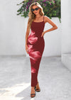 PRETTYGARDEN Women's Maxi Bodycon Dress Spaghetti Strap Slim Fit Back Slit Long Dress Floral Sundress