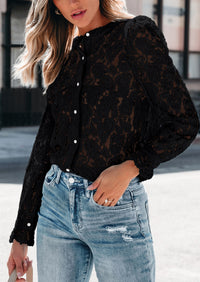 Lace Casual Long Sleeve Button Up Blouses