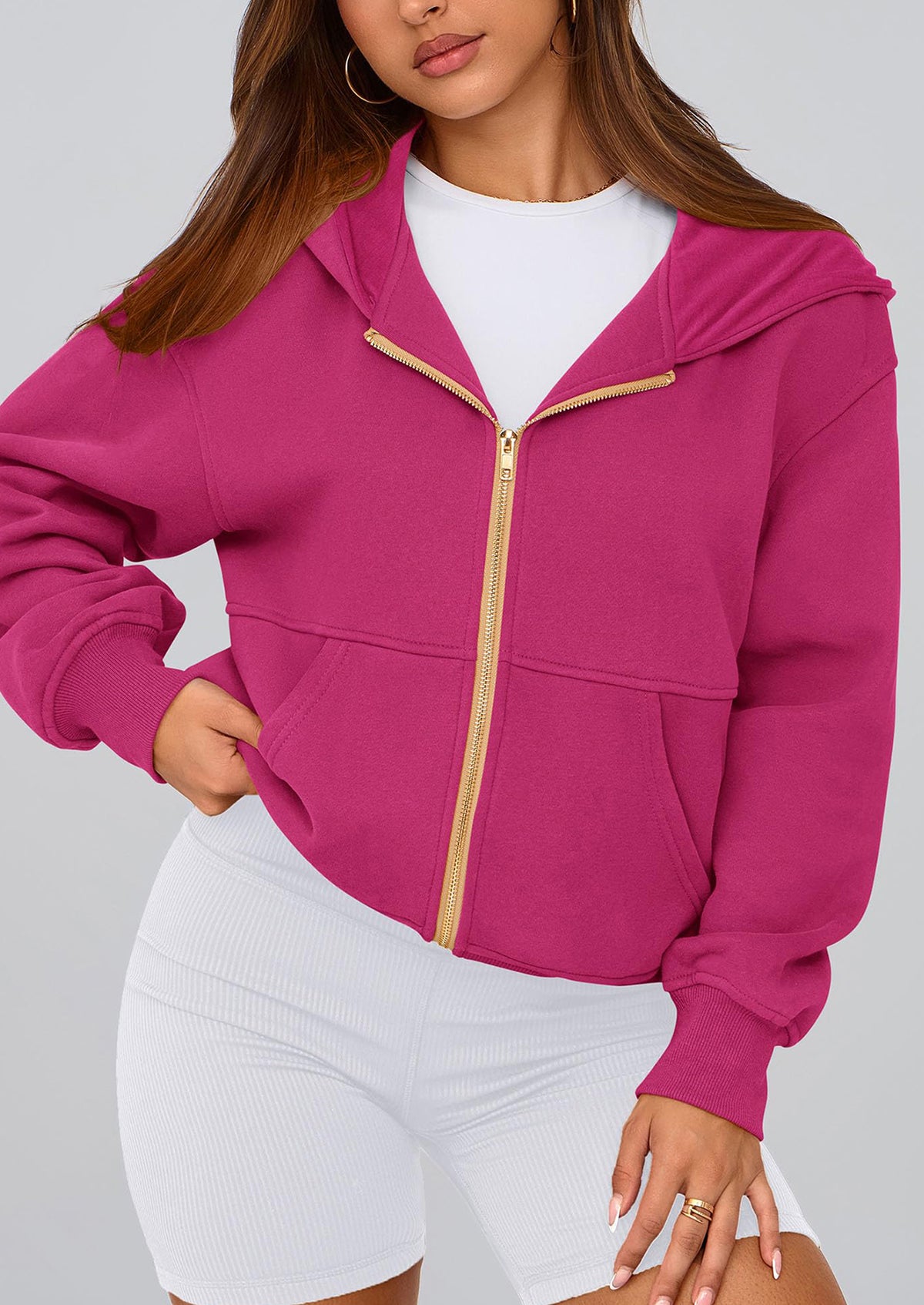 Y2K Zip Up Hoodie Long Sleeve Loose Fit Pockets Casual Sweatshirt